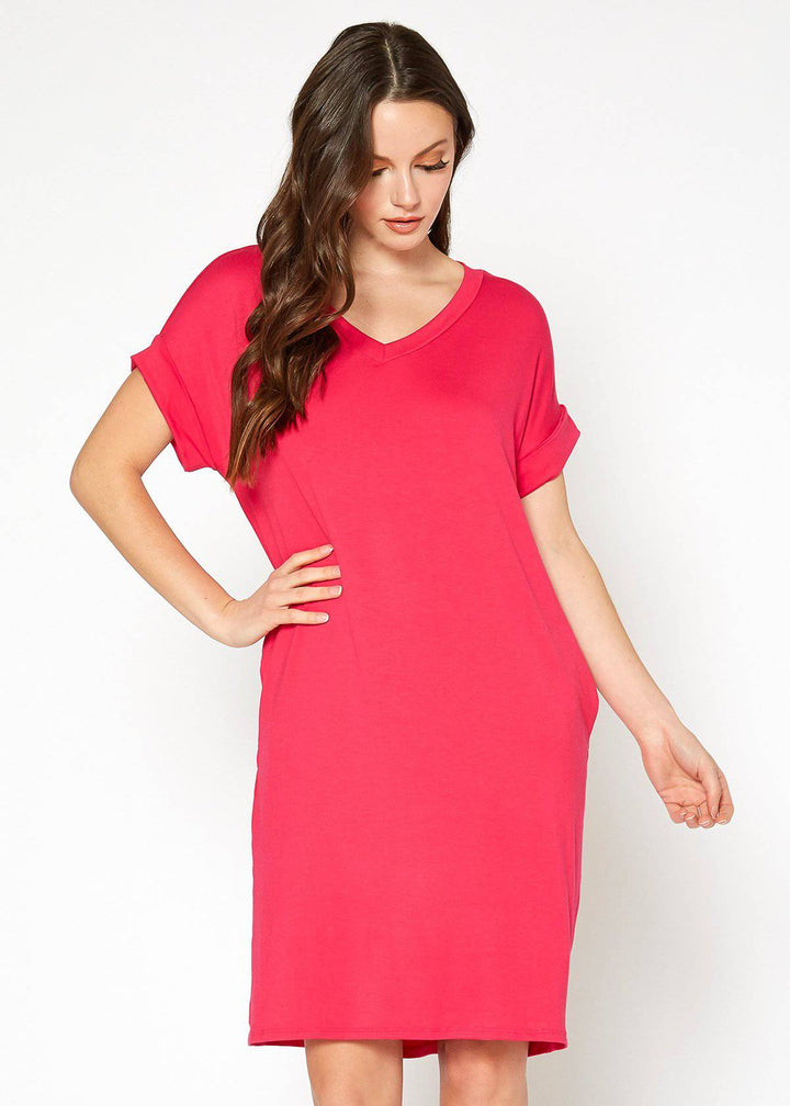 Women's Round Neck T-shirt Dress With Pockets