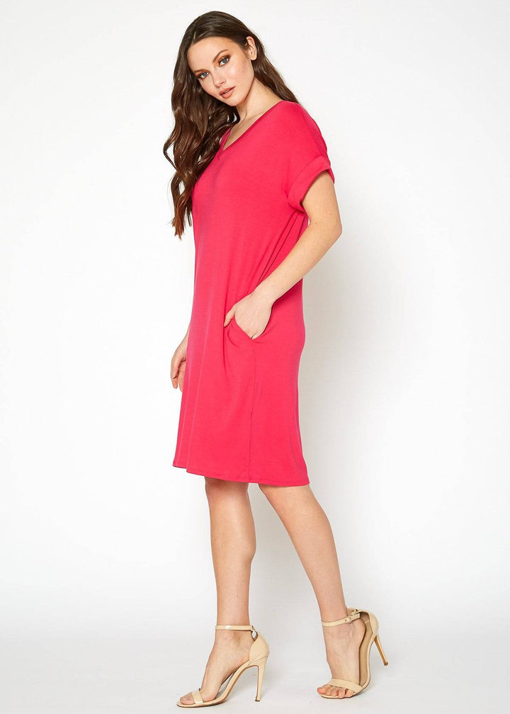 Women's Round Neck T-shirt Dress With Pockets