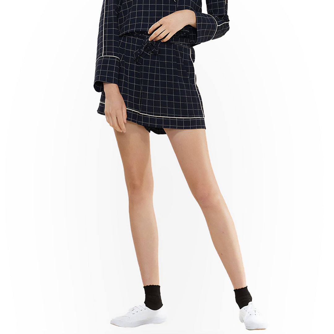 Women's Grid Print High Shorts in Navy Plaid