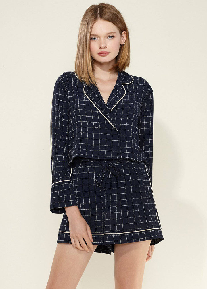 Women's Grid Print Blouse in Navy Plaid