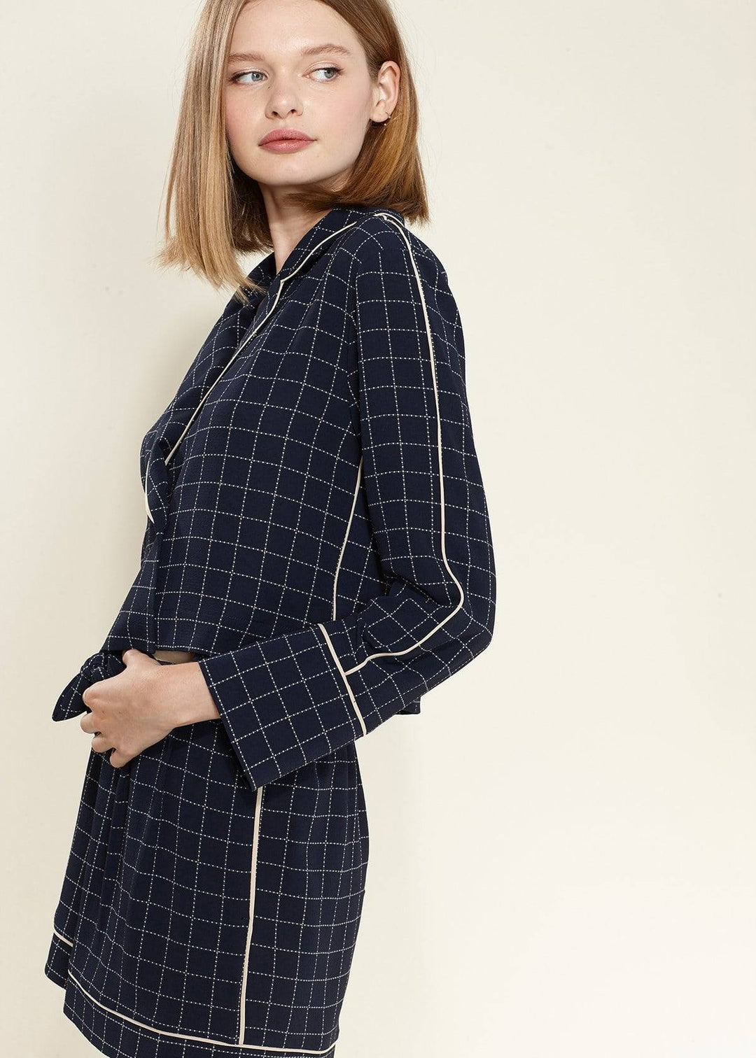 Women's Grid Print Blouse in Navy Plaid
