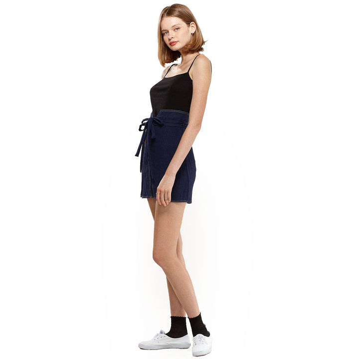 Women's Stitch Hem Double Strap High Waist Skirt in Navy by Shop at Konus