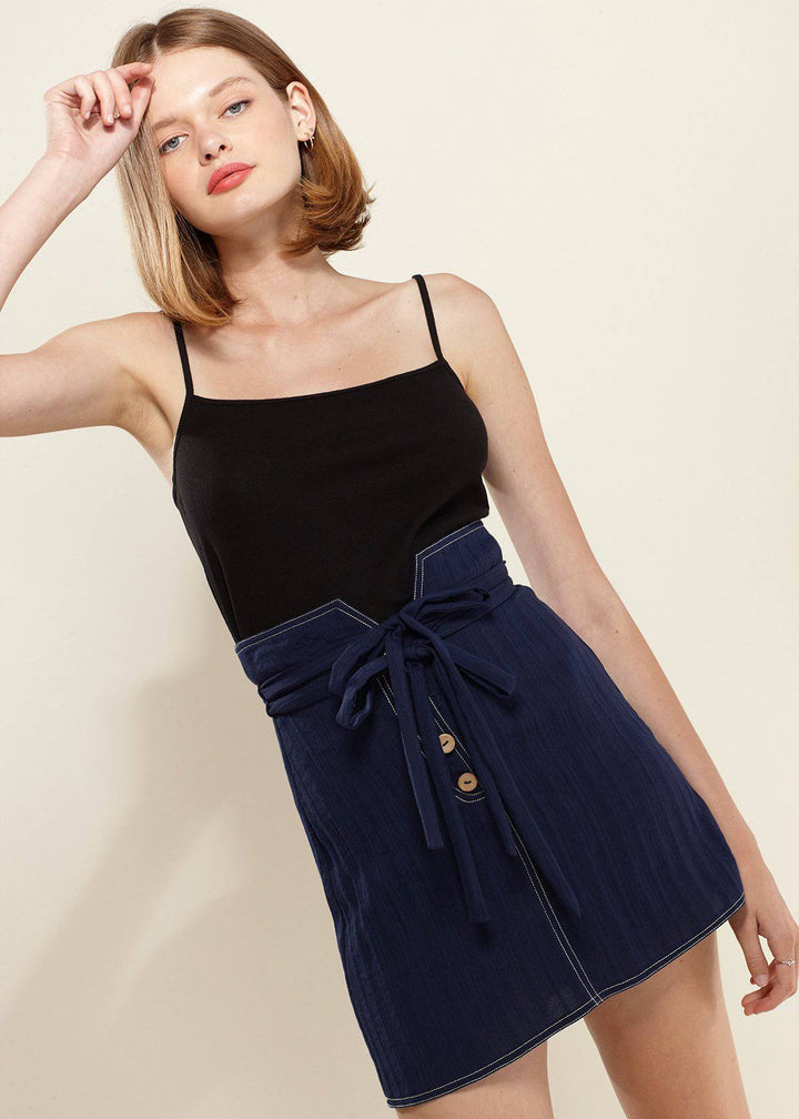 Women's Stitch Hem Double Strap High Waist Skirt in Navy by Shop at Konus