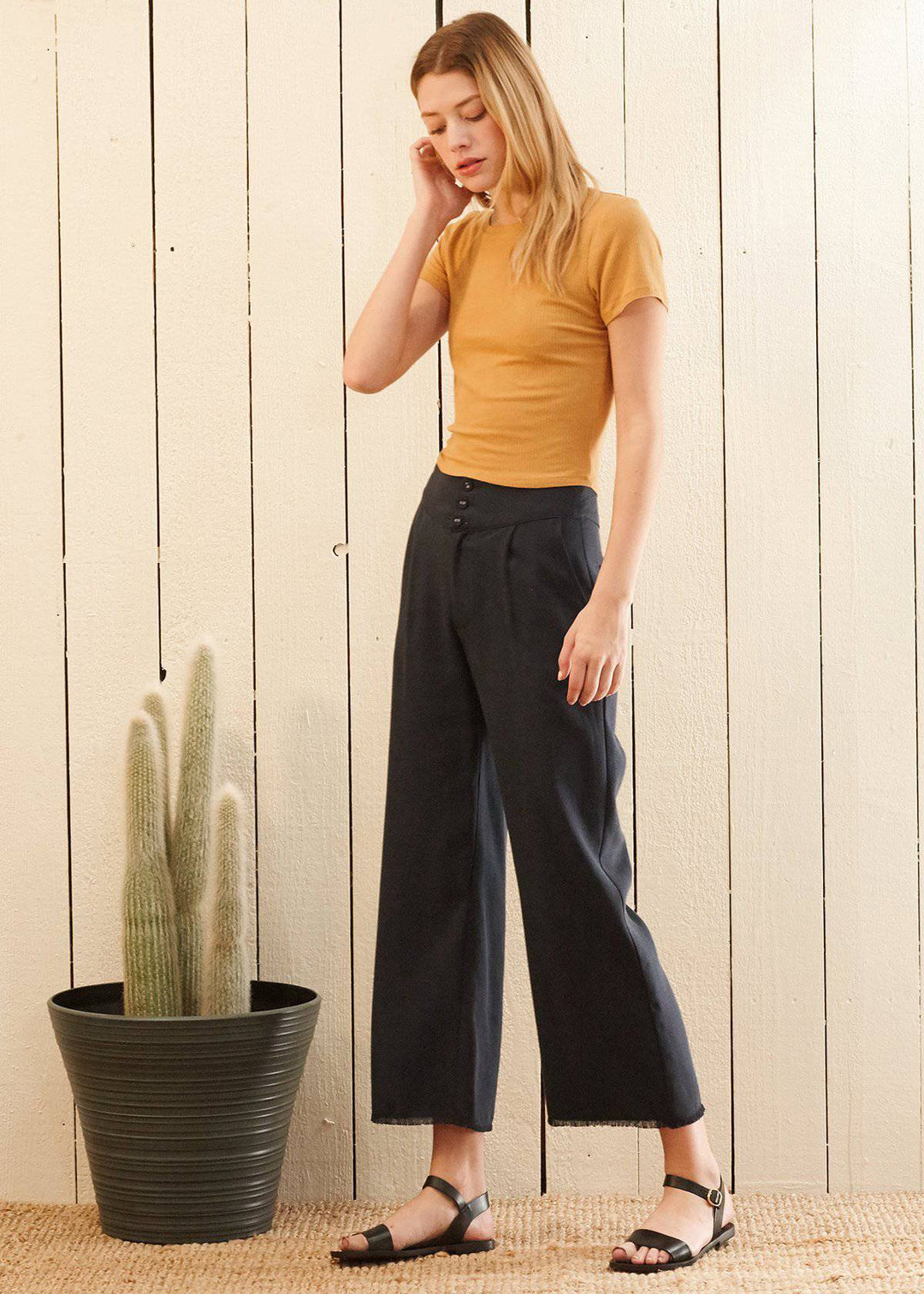 Women's Fringe Hem Cropped Pants in Navy by Shop at Konus