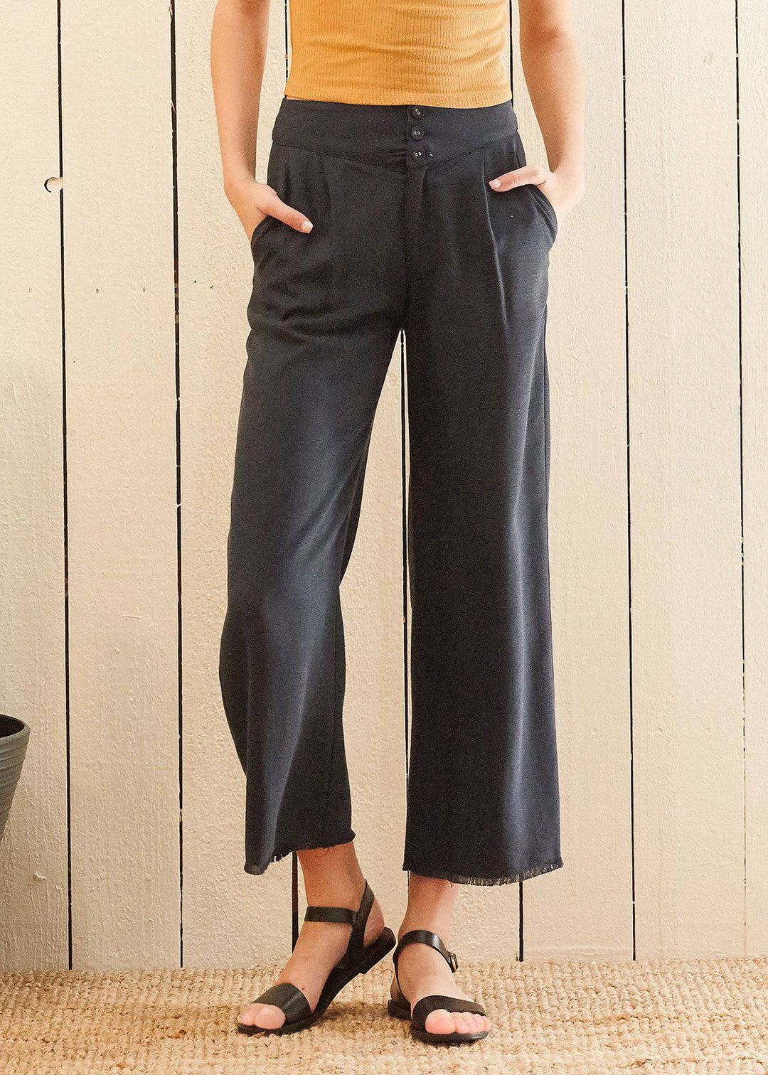 Women's Fringe Hem Cropped Pants in Navy by Shop at Konus