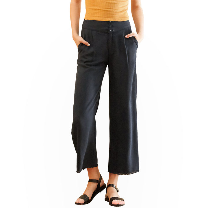 Women's Fringe Hem Cropped Pants in Navy by Shop at Konus