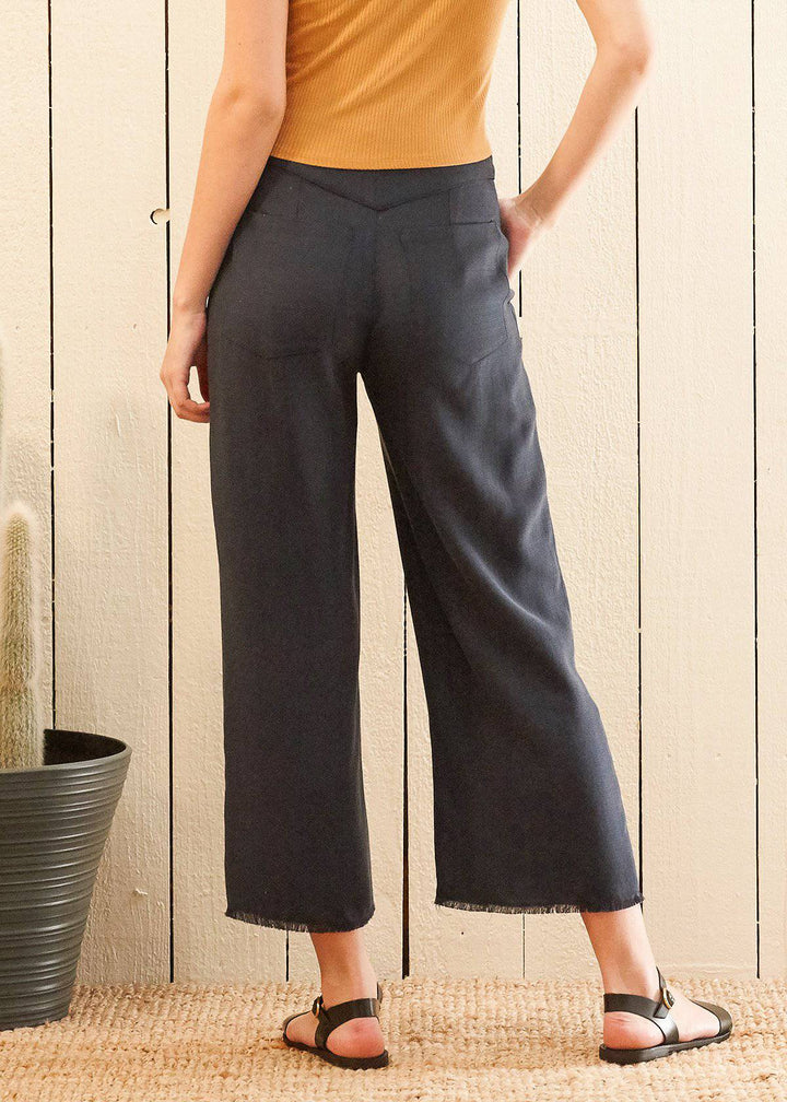 Women's Fringe Hem Cropped Pants in Navy by Shop at Konus