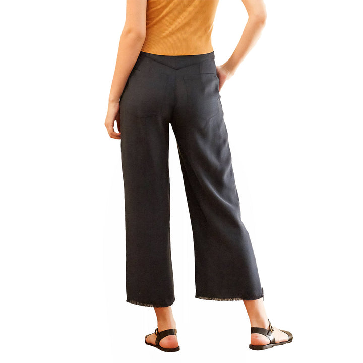 Women's Fringe Hem Cropped Pants in Navy by Shop at Konus