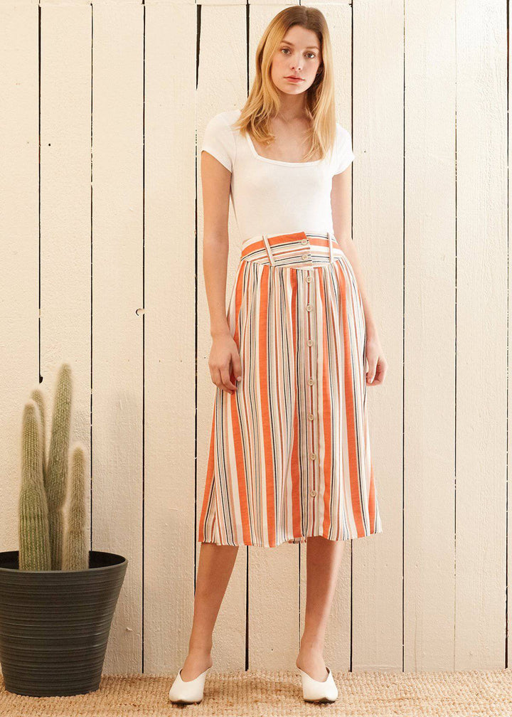 Women's Multi Stripe Button Front Midi Skirt by Shop at Konus