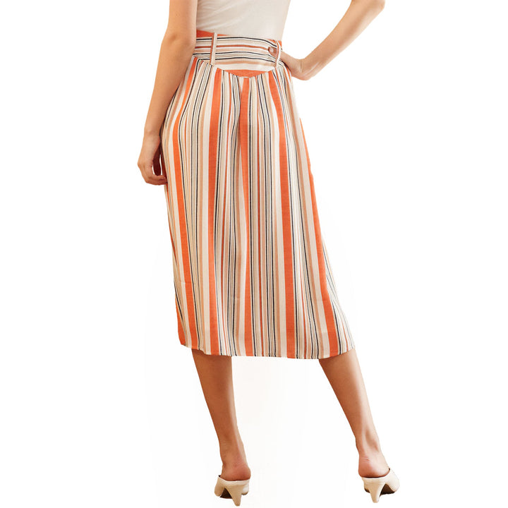 Women's Multi Stripe Button Front Midi Skirt by Shop at Konus