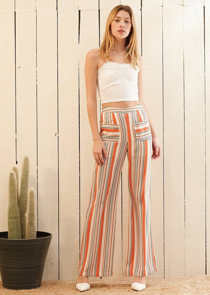 Women's High-waisted Palazzo in Rust Multi Stripe by Shop at Konus