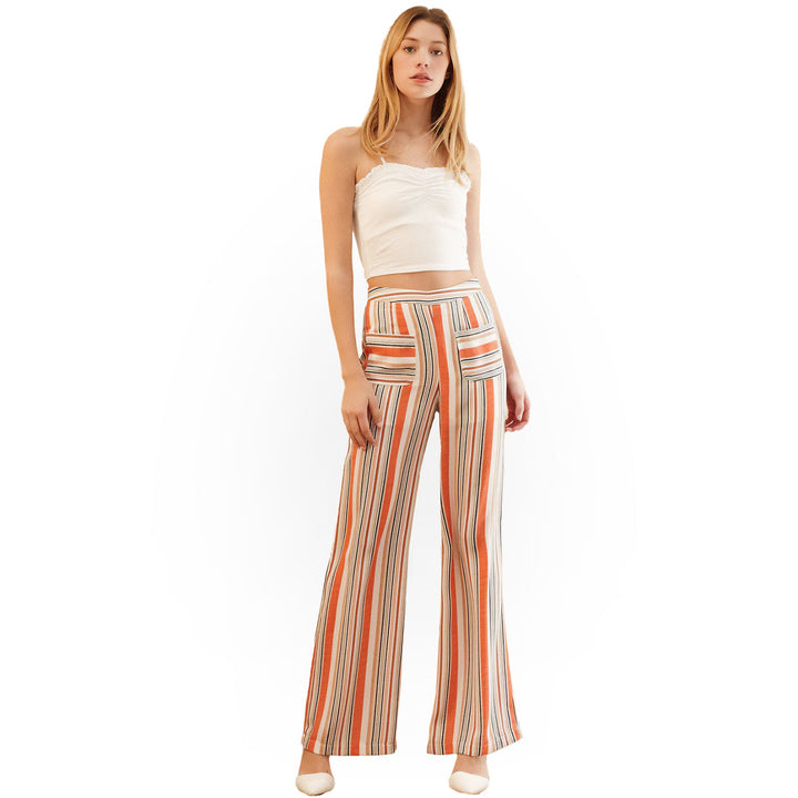 Women's High-waisted Palazzo in Rust Multi Stripe by Shop at Konus