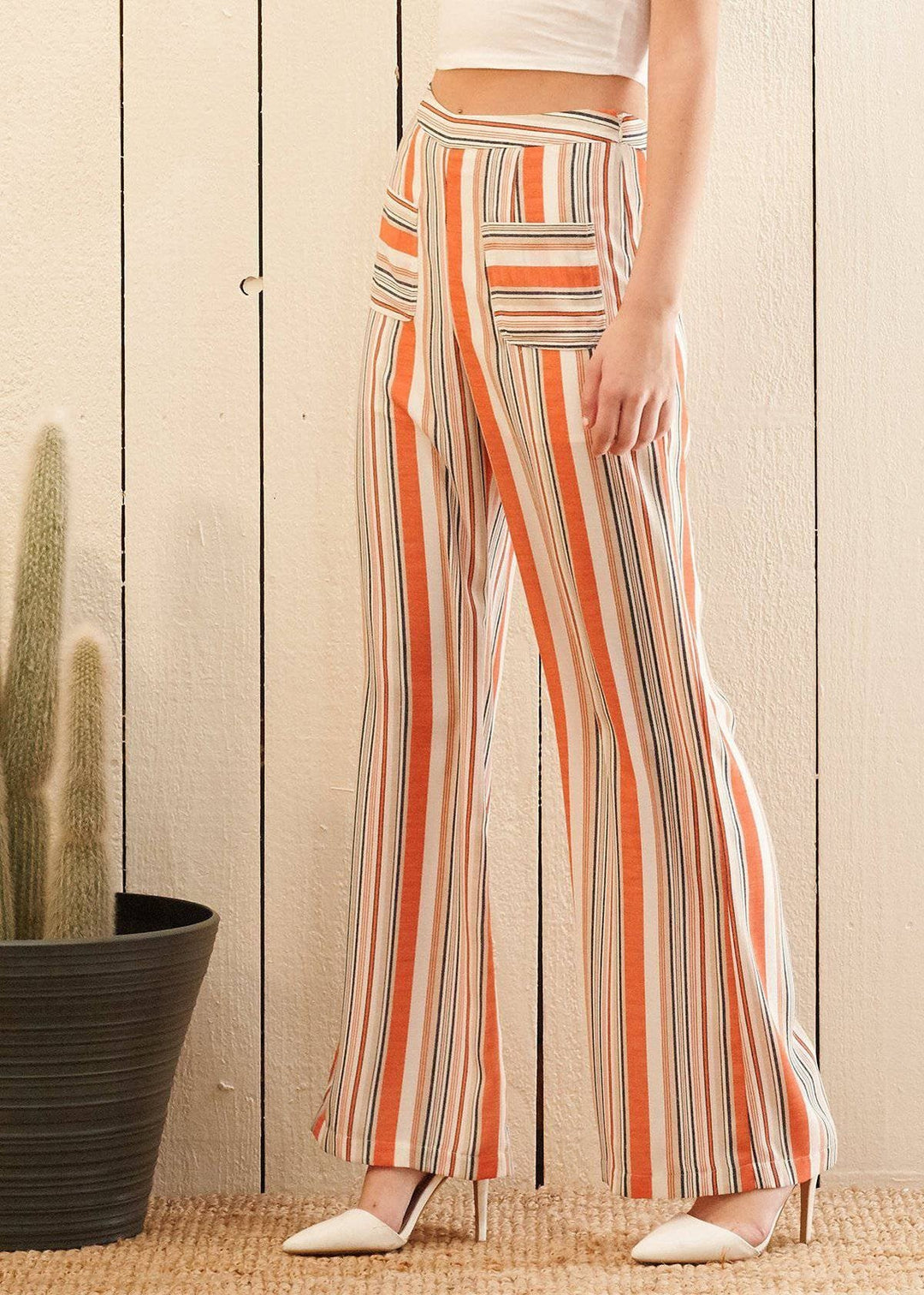 Women's High-waisted Palazzo in Rust Multi Stripe by Shop at Konus