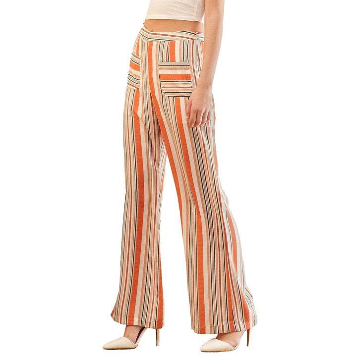 Women's High-waisted Palazzo in Rust Multi Stripe by Shop at Konus