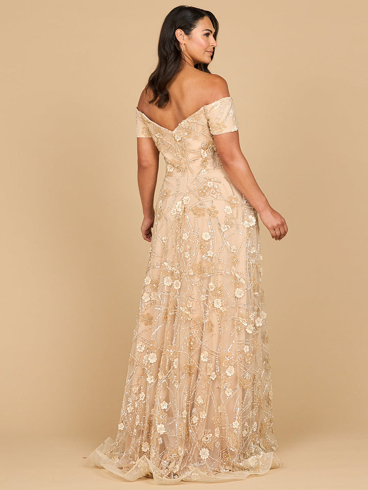 Lara 28882- Off Shoulder A-Line Floral Gown