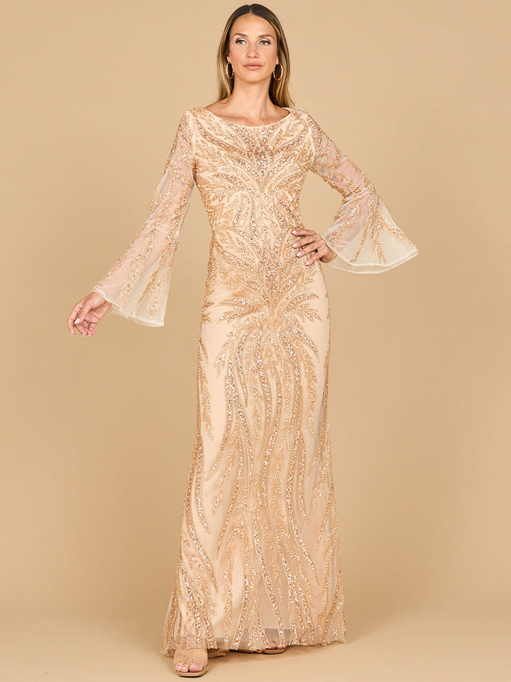 Lara 28887 - High Neck Beaded Dress with Bell Sleeves