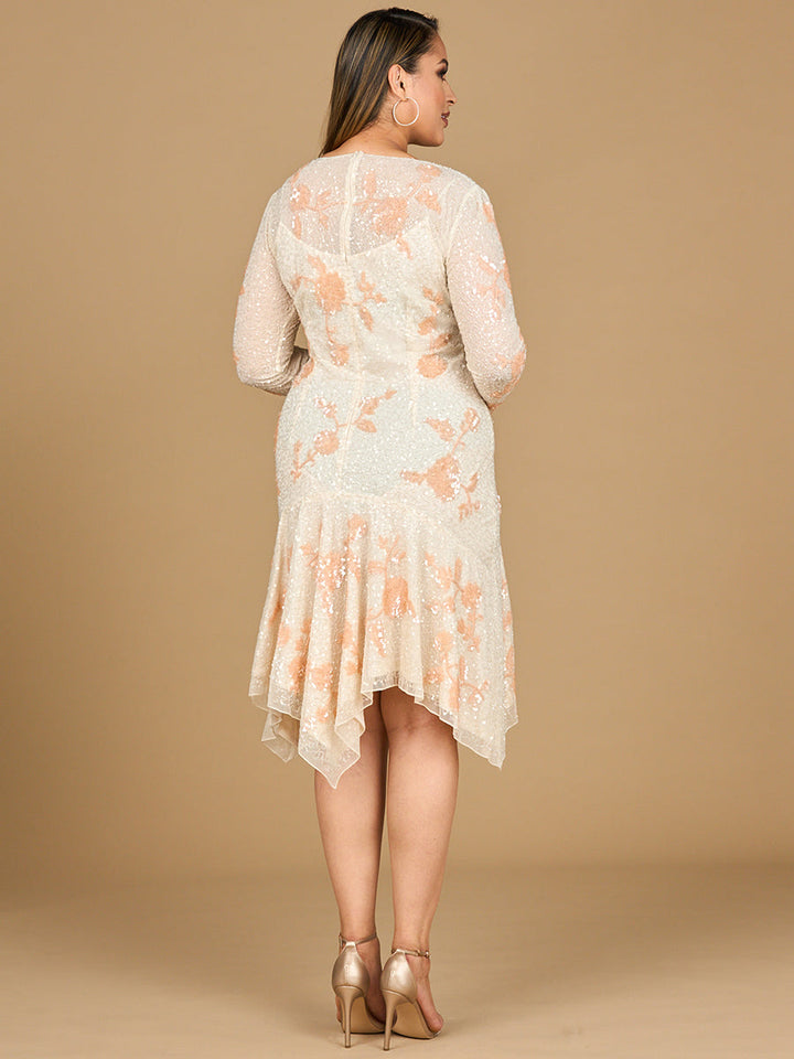 Beaded Midi Dress with Asymmetrical Hem