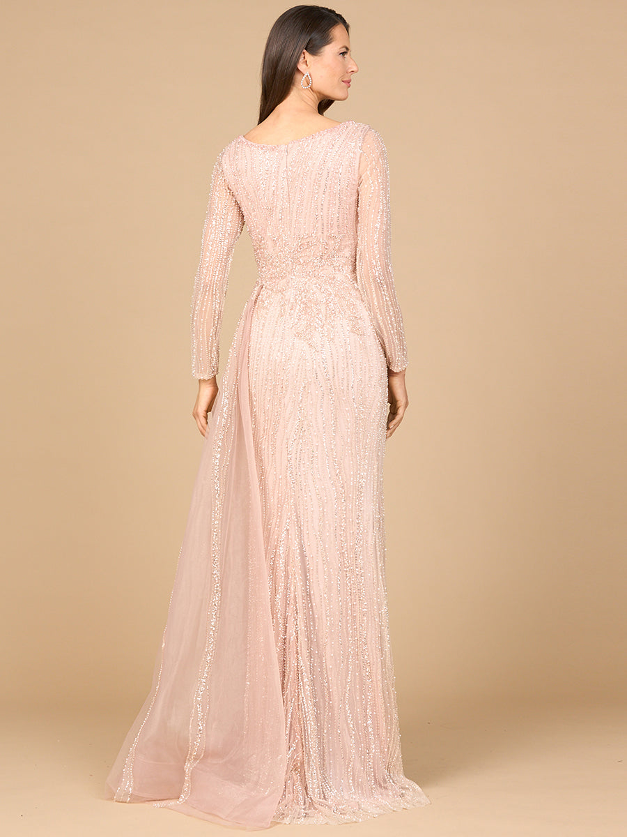 Long Sleeve V-Neck Gown with Drape
