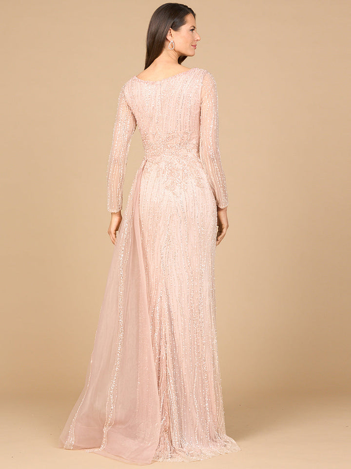 Long Sleeve V-Neck Gown with Drape