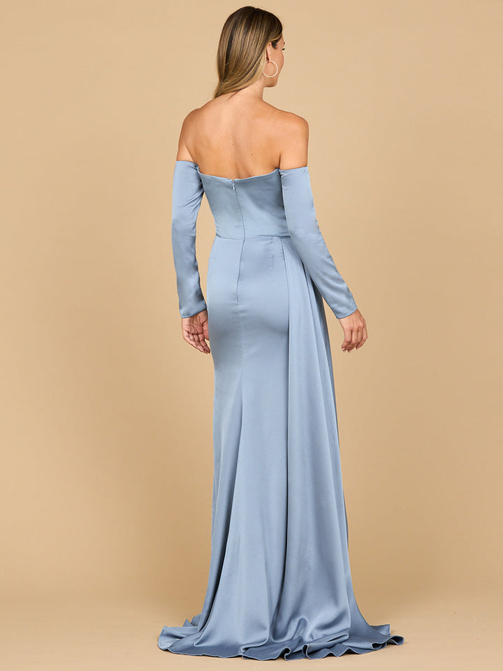 Lara 28936 - Off Shoulder Satin Dress with Beaded Details