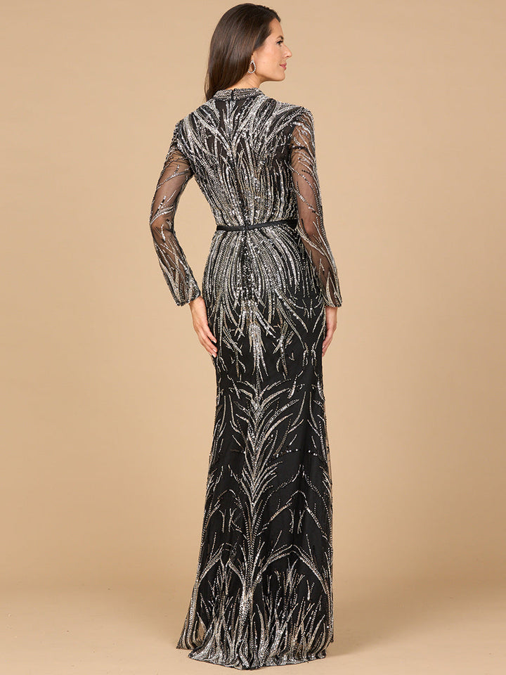 Mandarin V-Neck Gown with Long Sleeves