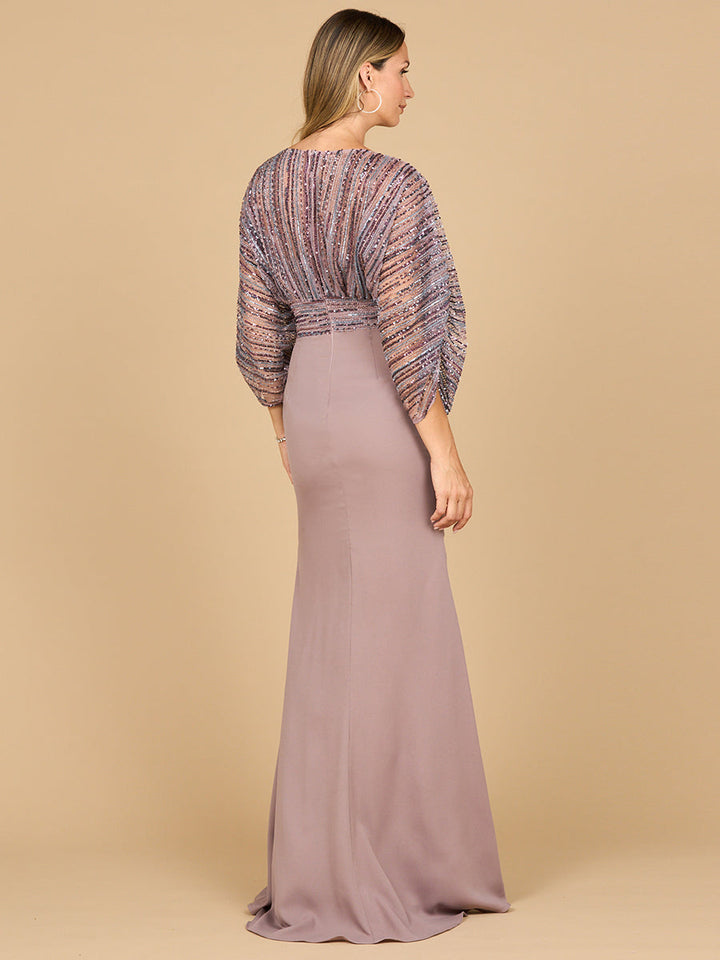 Lara 28950- Draped Skirt Gown with Cape Sleeves