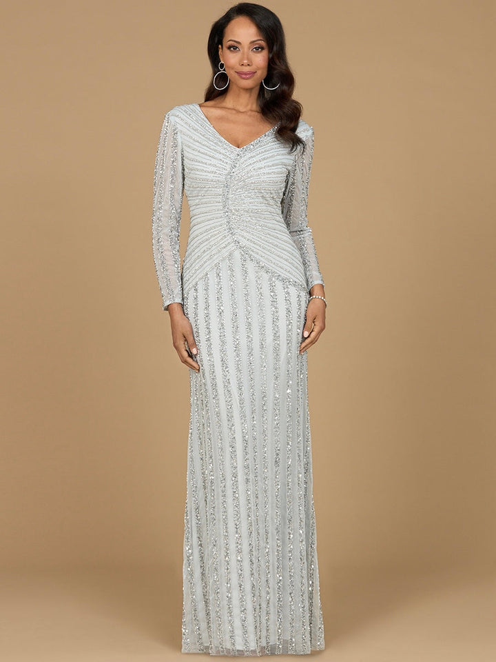 Long Sleeve Beaded Gown