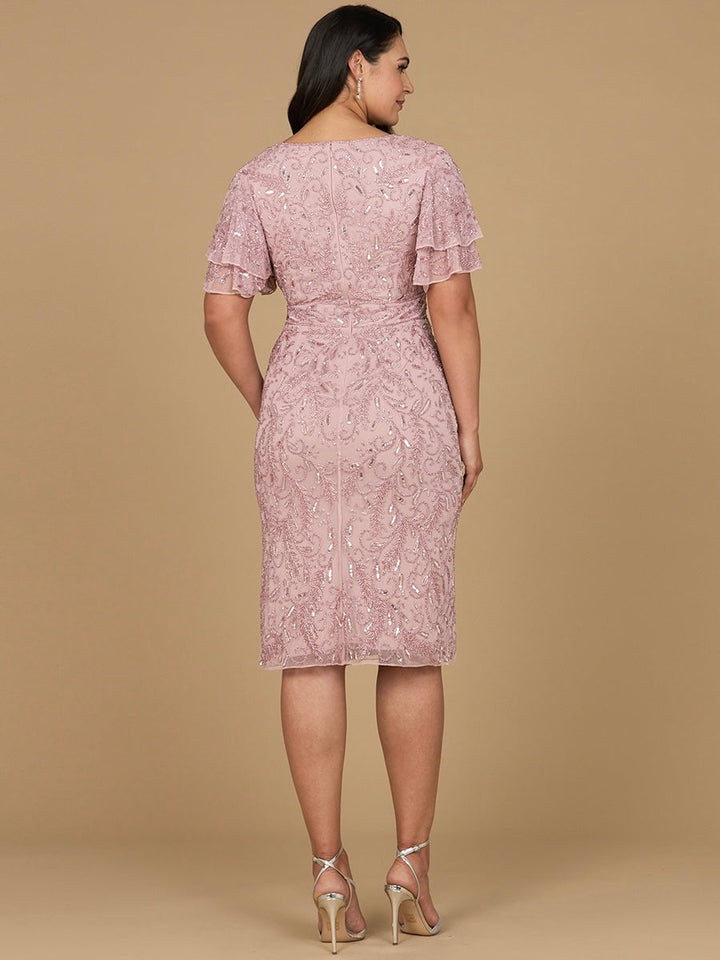 Beaded Midi Dress with Cape Sleeves