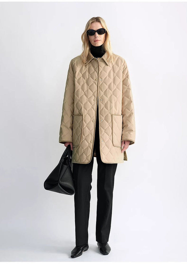 "Diamond Texture" Splicing Lapel 90 White Goose Down Barn Jacket Down Jacket Women by Firelady Fur