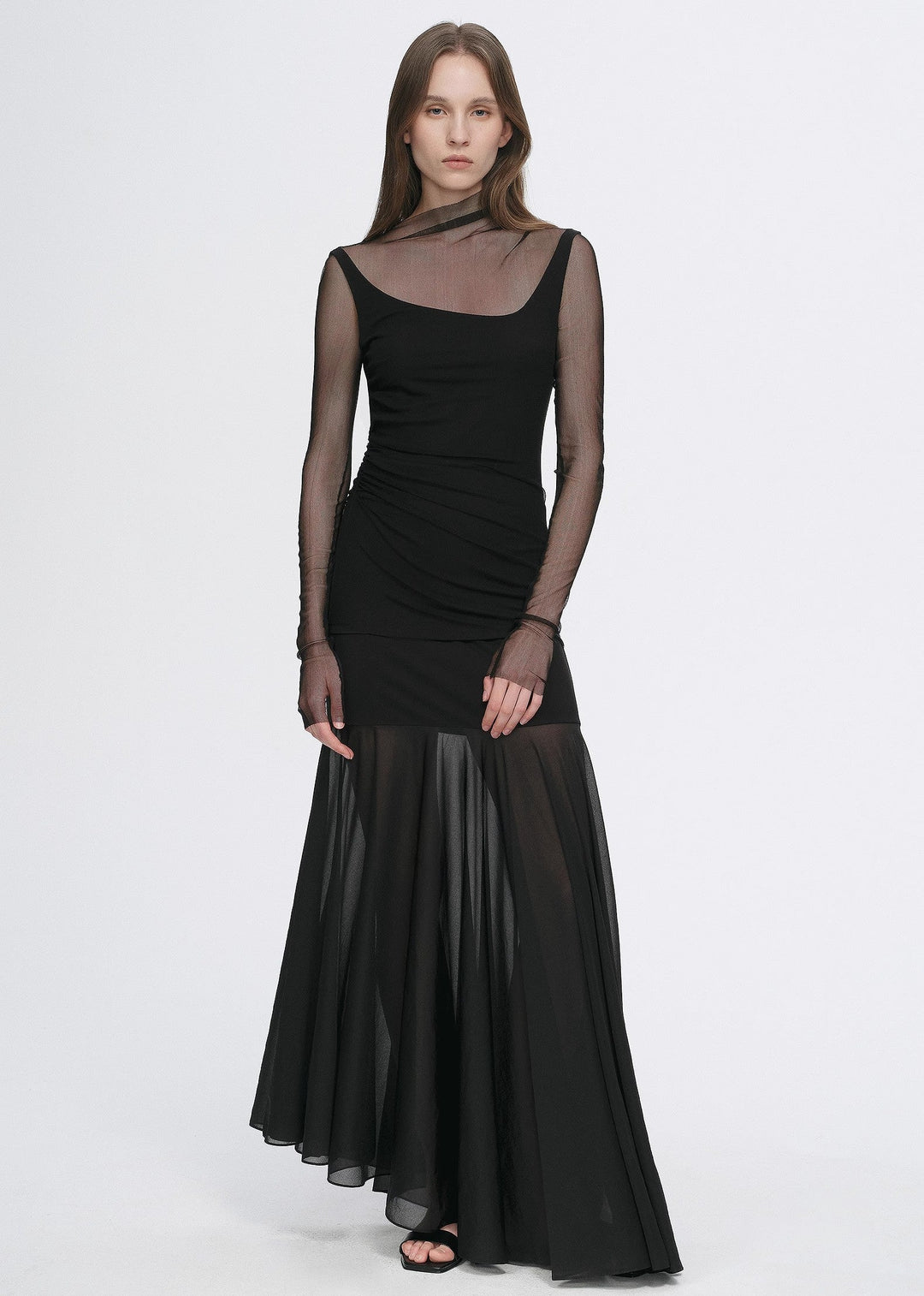 Double-layer transparent oblique collar pinched pleat half-high collar slim fit fake two-piece knitted T-shirt tops for women by Firelady Fur