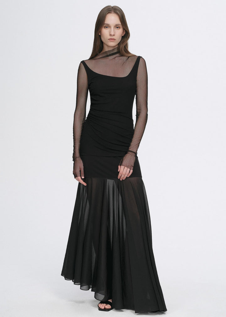 Double-layer transparent oblique collar pinched pleat half-high collar slim fit fake two-piece knitted T-shirt tops for women by Firelady Fur