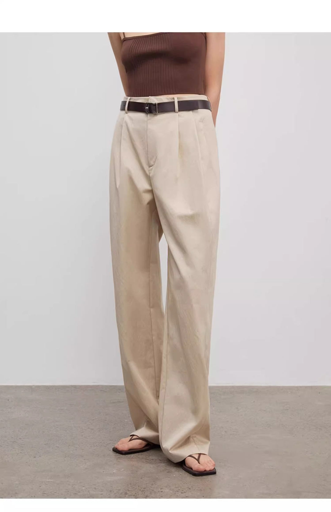 Spliced double-pleat wide-leg trousers straight-leg trousers for women by Firelady Fur