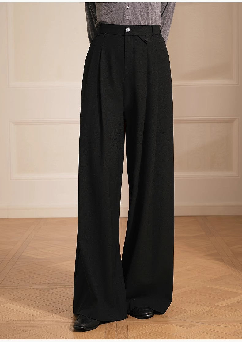 Merino wool blended double pleated wide-leg pants for women, versatile, drapey and comfortable casual trousers by Firelady Fur
