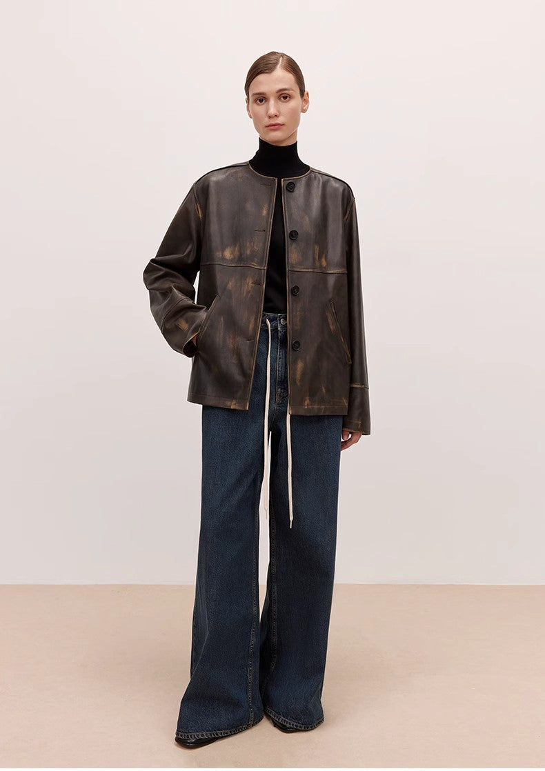 "Retro Blues" fashionable high waist pleated design washed casual wide leg jeans for women by Firelady Fur