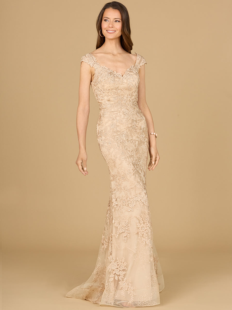 Mermaid Lace Gown with Cap Sleeves