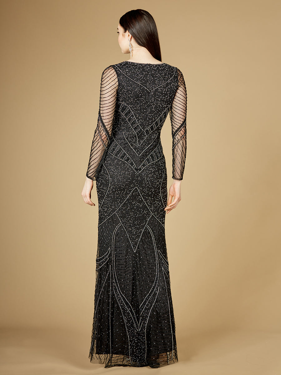 Long Sleeve Beaded Dresses with Sheer Sleeves – Pomp and Port