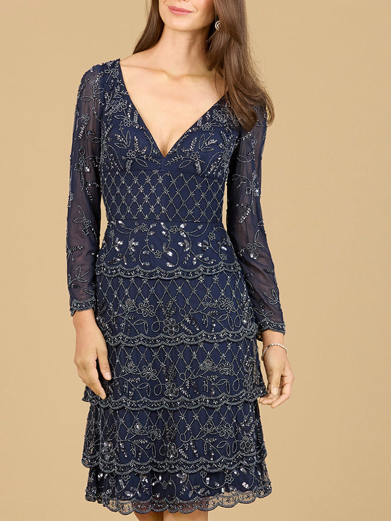 Lara Women's Knee Length, Long Sleeve Cocktail Dress