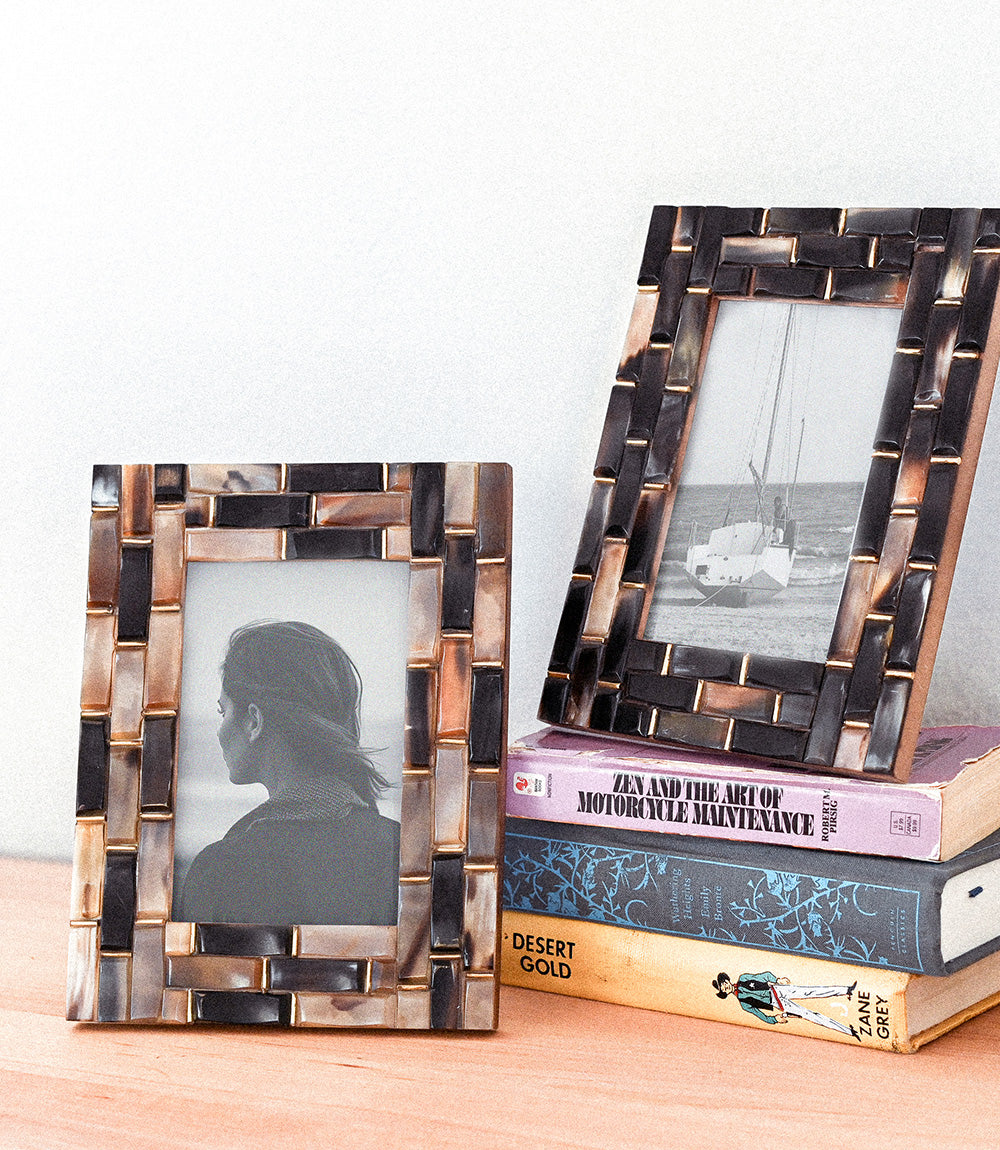 Kachhua 4x6 Beveled Picture Frame - Assorted Carved Horn, Brass Accent by Matr Boomie
