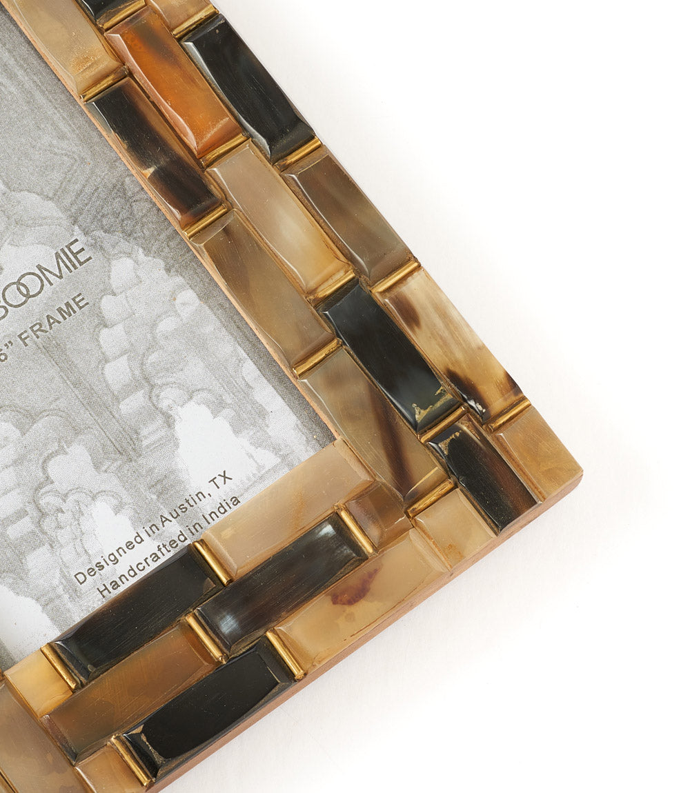 Kachhua 4x6 Beveled Picture Frame - Assorted Carved Horn, Brass Accent by Matr Boomie