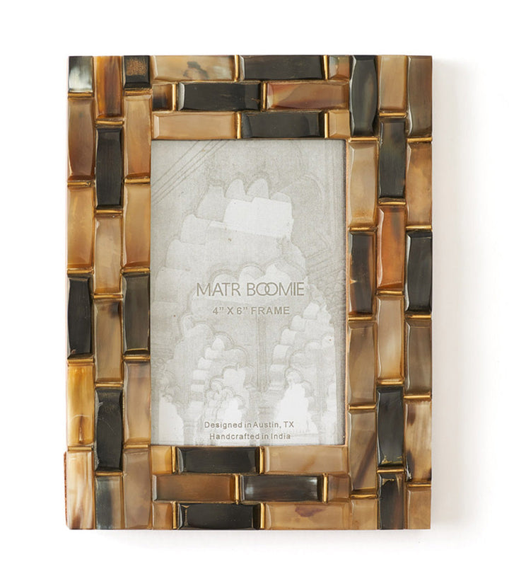 Kachhua 4x6 Beveled Picture Frame - Assorted Carved Horn, Brass Accent by Matr Boomie