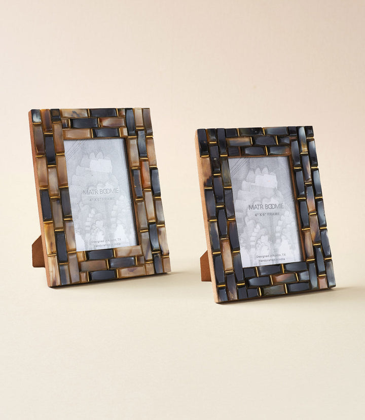 Kachhua 4x6 Beveled Picture Frame - Assorted Carved Horn, Brass Accent by Matr Boomie
