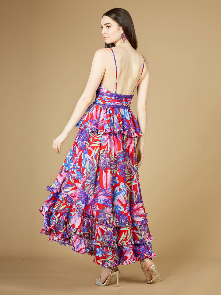 Ruffle Skirt Printed Gown - OUTLET