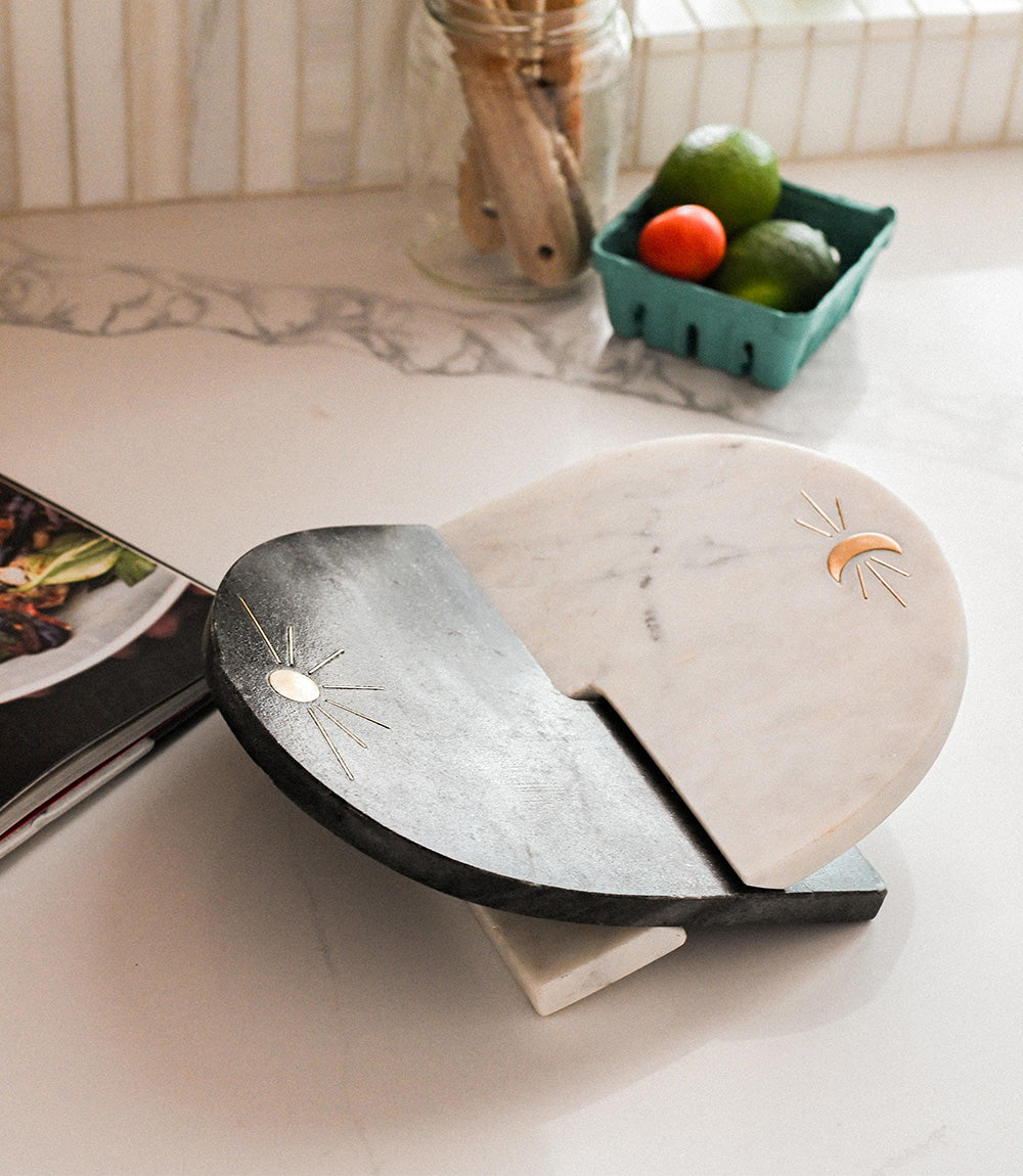 Indukala Moon Phase Book Holder Stand - Black, White Marble by Matr Boomie