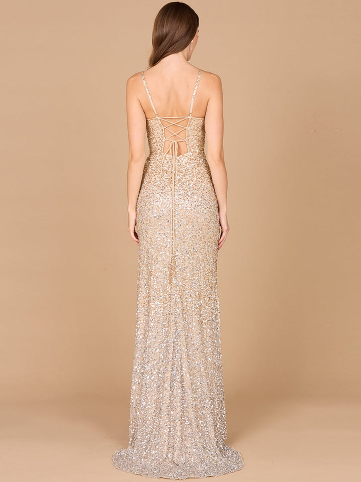 Beaded V Neck Dress with Slit