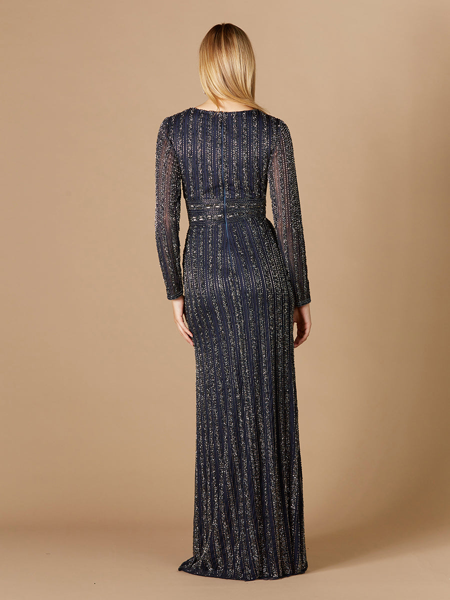 Long Sleeve Beaded Gown