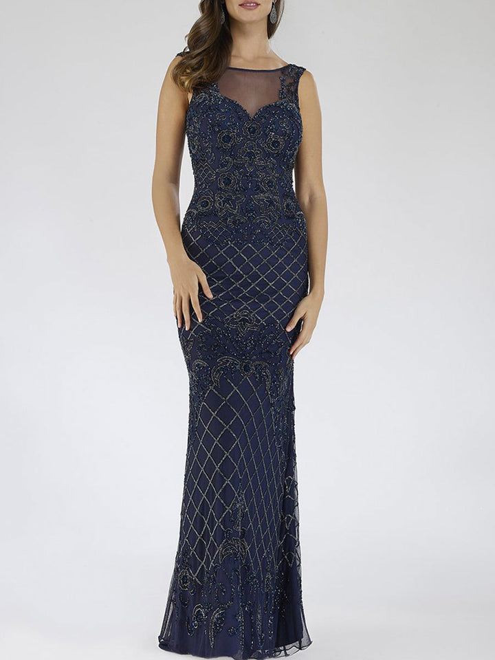 Lara 29538 - Illusion Neckline Long Dress