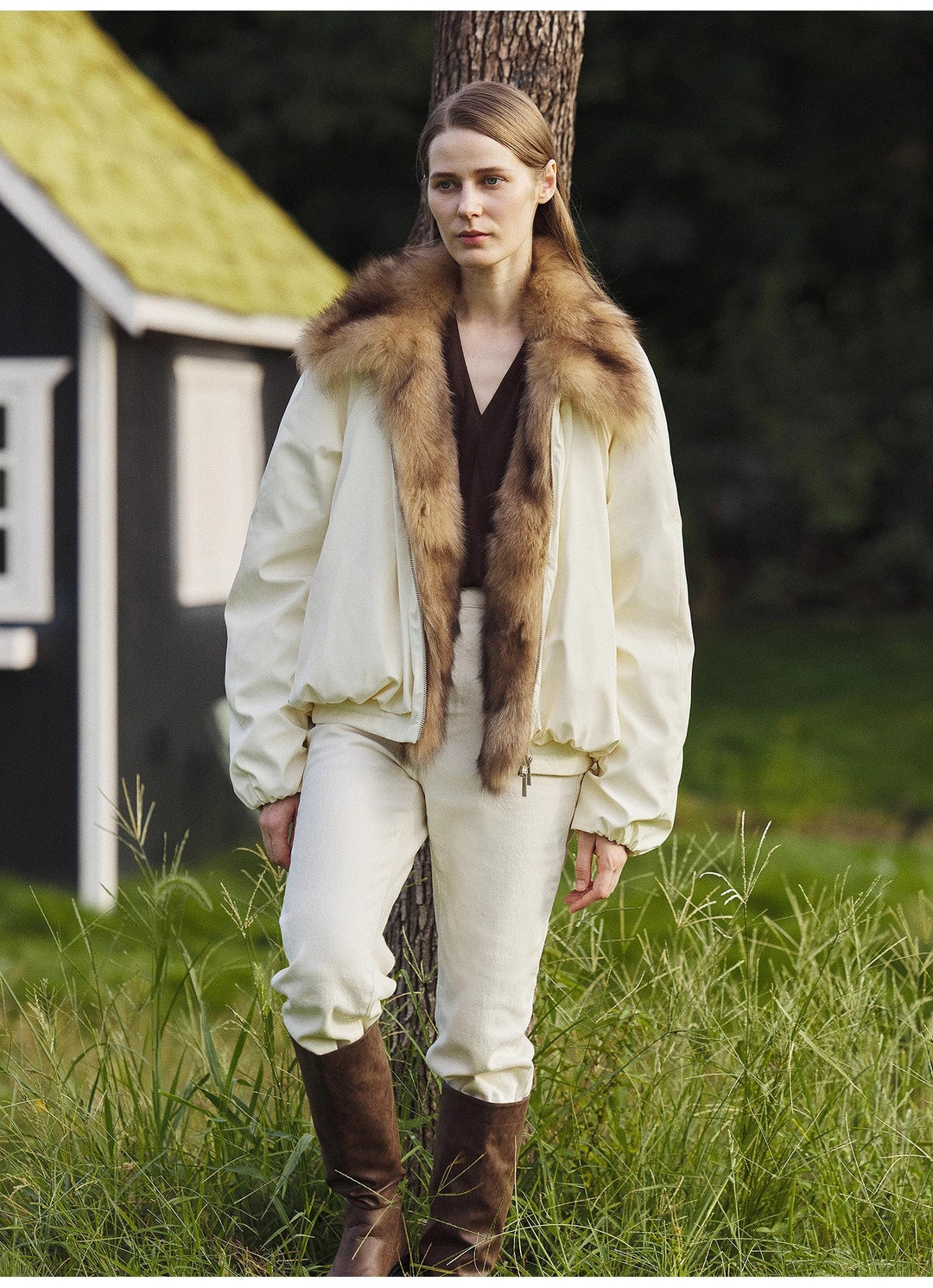 Fireladyfur Women's Detachable Contrasting Fox Fur Collar Down Jacket"Day and Night Rider" by Firelady Fur