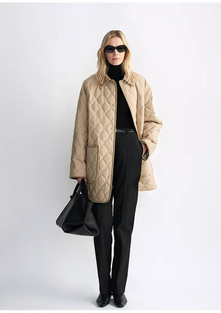 "Diamond Texture" Splicing Lapel 90 White Goose Down Barn Jacket Down Jacket Women by Firelady Fur