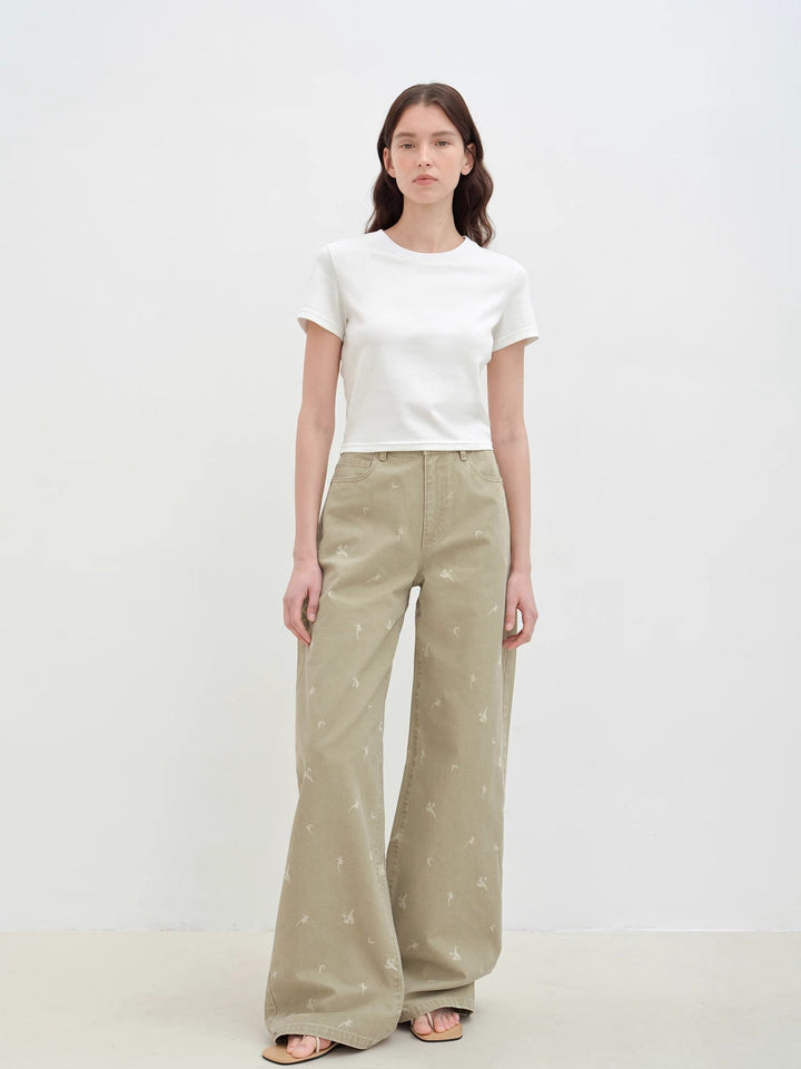 "Carol Pie" loose high-waisted wide-leg calla lily print jeans for women by Firelady Fur