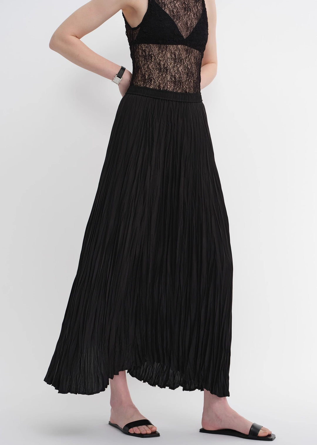 Mulberry silk custom pleated irregular hem skirt for women by Firelady Fur